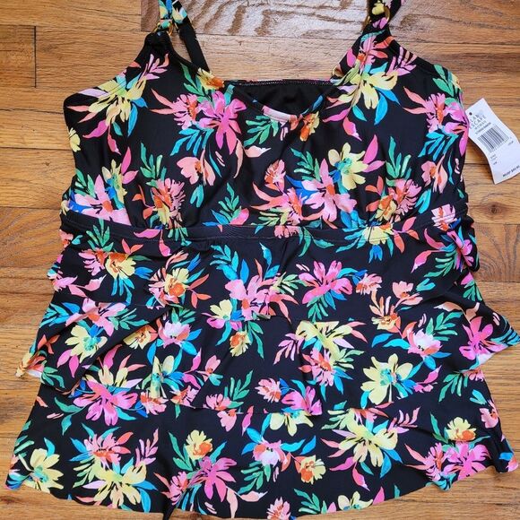 Island Escape Plus Size Floral-Print Tiered Tankini Top Multicolor Size 16W - Picture 6 of 11